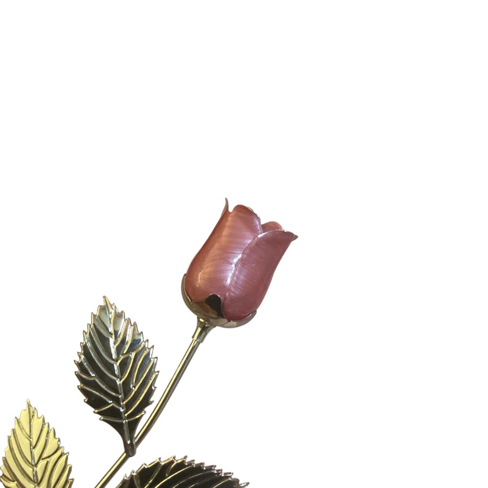 Sheridan Silver Plated Non Tarnish Pink Enameled LongStem Rose Decorative Flower - Picture 6 of 12